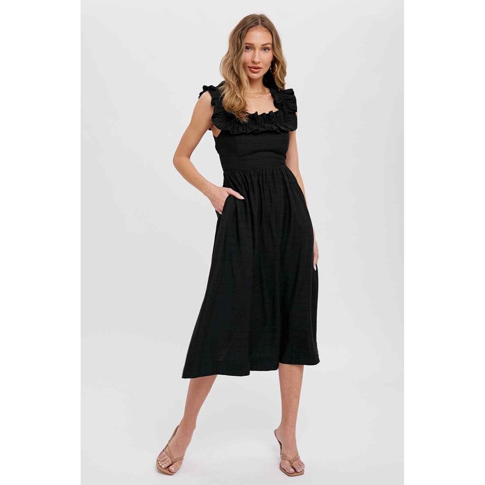 Bluivy Ruffled Square Neck Midi Dress - NWT